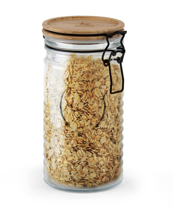 Inde Tarro de Vidrio con Tapa de Acacia 1000 ml para Almacenamiento, 20 cm de Alto, Capacidad 1 Litro (12 Unidades)