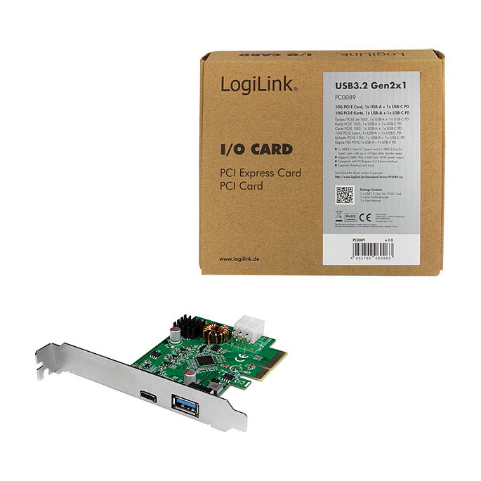 LogiLink Tarjeta PCI-Express con USB 3.2 Gen2, USB-A y USB-C (PD)
