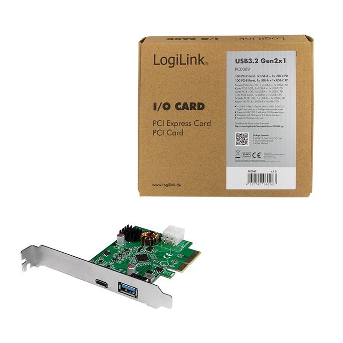 LogiLink Tarjeta PCI-Express USB 3.2 Gen2 con USB-A y USB-C (PD) inevitable