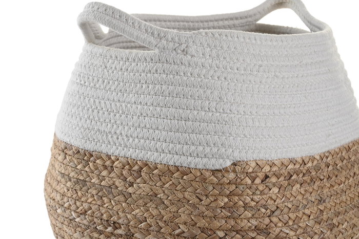 DKD Home Decor Cesta de Fibra y Algodón Blanco/Natural 30x30x40 cm DKD Home Decor Cesta de Fibra y Algodón Blanco/Natural 30x30x40 cm