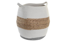 DKD Home Decor Cesta de Fibra y Algodón Blanco/Natural 30x30x40 cm