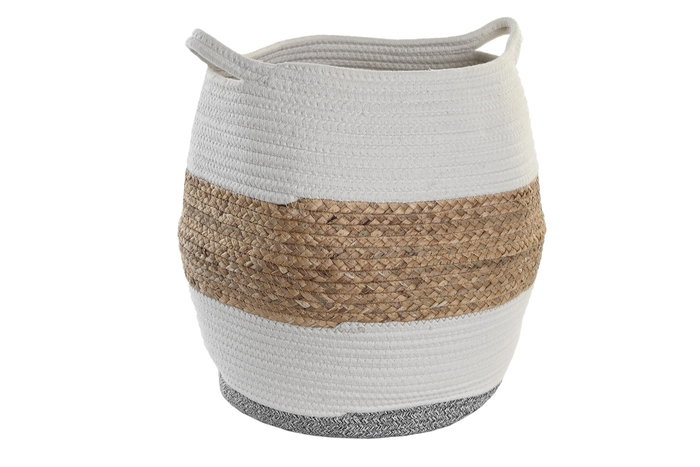 DKD Home Decor Cesta de Fibra y Algodón Blanco/Natural 30x30x40 cm DKD Home Decor Cesta de Fibra y Algodón Blanco/Natural 30x30x40 cm