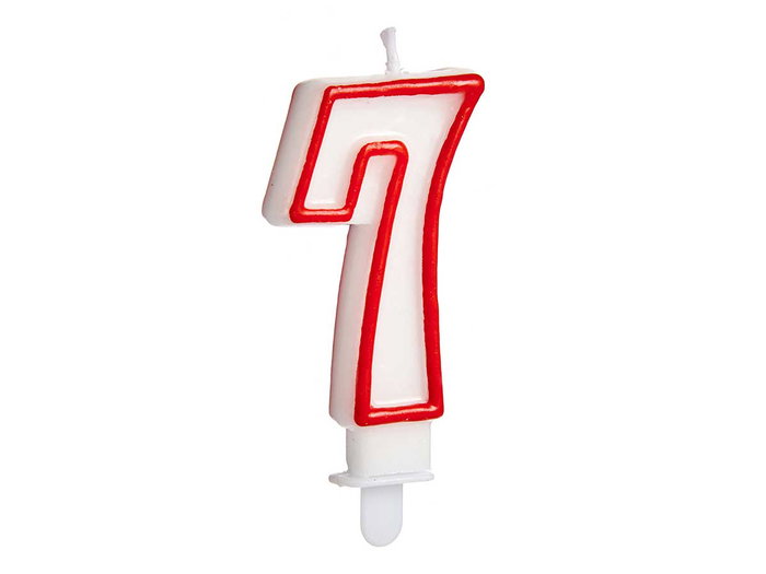 Arte Regal Vela Cumpleaños Número 7 Blanca con Borde Rojo 4.2 x 8.2 x 1 cm (Set de 72)