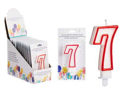 Arte Regal Vela Cumpleaños Número 7 Blanca con Borde Rojo 4.2 x 8.2 x 1 cm (Set de 72)