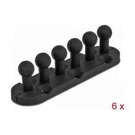 DeLOCK Organizador de cables con 5 pasacables, autoadhesivo/atornillable, 6 piezas, negro