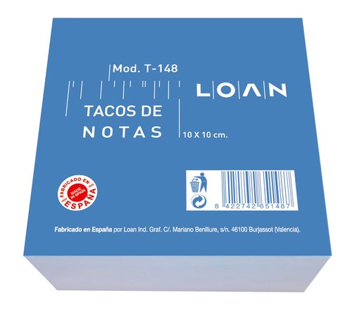 LOAN Taco de notas encolado Blanco 10x10cm 500 hojas LOAN Taco de notas encolado Blanco 10x10cm 500 hojas