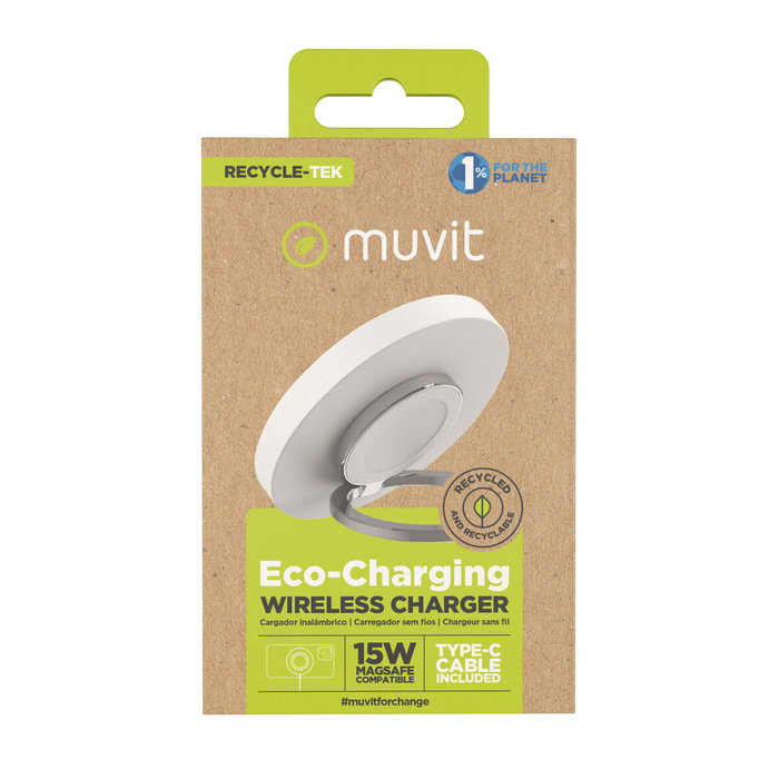 Muvit Cargador Inalámbrico MCWIR0013 15W con USB-C y Cable USB-C