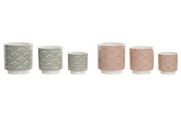 DKD Home Decor Macetero Rosa Azul Celeste Gres 14 x 14 x 14 cm Set de 3
