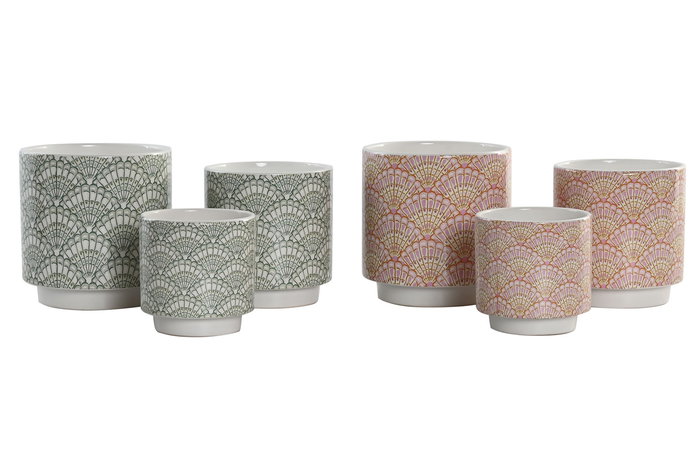 DKD Home Decor Macetero Rosa Azul Celeste Gres 14 x 14 x 14 cm Set de 3