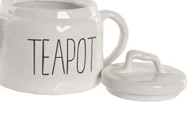 DKD Home Decor Tetera Cottage, colección Huide 26, 600 ml, blanco, porcelana, apto lavavajillas (13 x 12.6 x 22 cm)