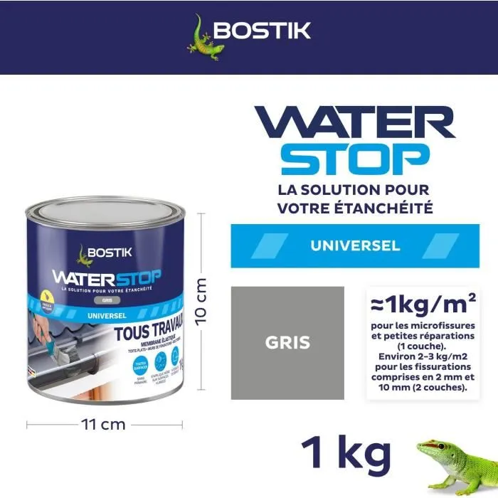 Bostik Waterstop Reparación de Fugas Membrana Impermeabilizante Gris 1 kg Bostik Waterstop Reparación de Fugas Membrana Impermeabilizante Gris 1 kg