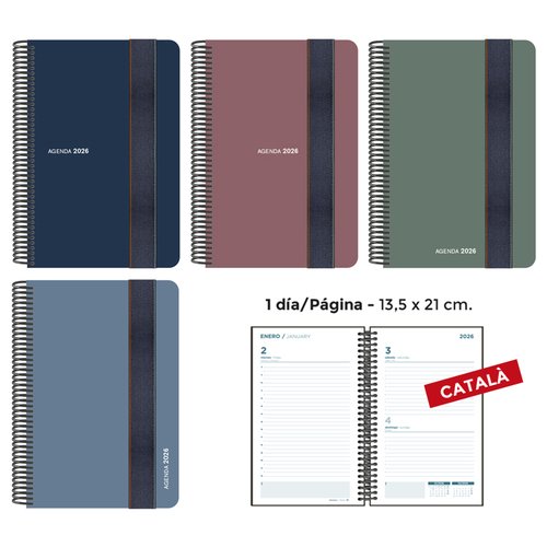 SENFORT Agenda Anual 2026 Catalan Foam Espiral Tapa PP con Goma 135x210 D/P Assortiment de 4 SENFORT Agenda Anual 2026 Catalan Foam Espiral Tapa PP con Goma 135x210 D/P Assortiment de 4