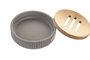 DKD Home Decor Jabonera de Cemento y Bambú Gris 11x11x2,5 cm
