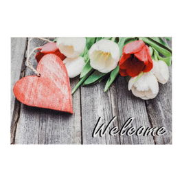 Tarres Felpudo Deco Print 100% Poliamida Flores Corazón Welcome 40 x 60 cm
