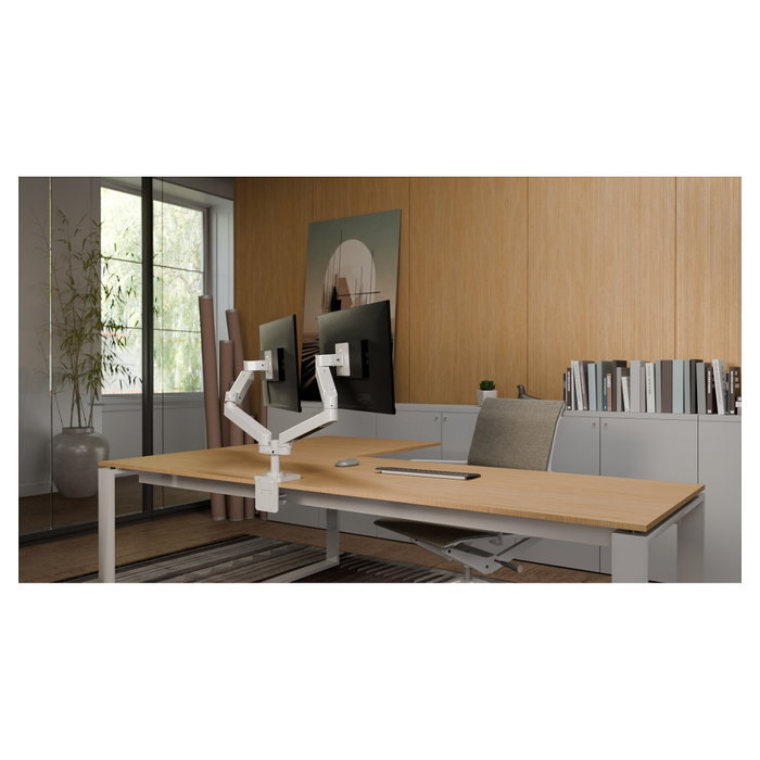Ergotron LX Pro 45-686-290 Soporte de Monitor para 2 Pantallas LCD, Montaje en Escritorio, Ajustable, Hasta 27", 18.1 kg, Blanco