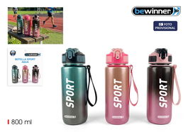 Inde Botella Deportiva de Agua Metalizada 800 ml, Capacidad 0.8L, Dimensiones 7.7 cm (Ancho) x 23.5 cm (Alto) x 9 cm (Largo) (12 Unidades)