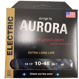 Aurora Strings Cuerdas para Guitarra Eléctrica 10-46 Recubiertas de Níquel/Plata Níquel Tono Brillante Larga Duración Hechas en USA