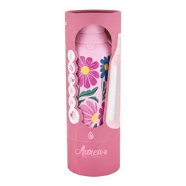 AUREA Botella térmica con interior de cerámica y 2 tapones, 500ml, dark pink tropic bloom