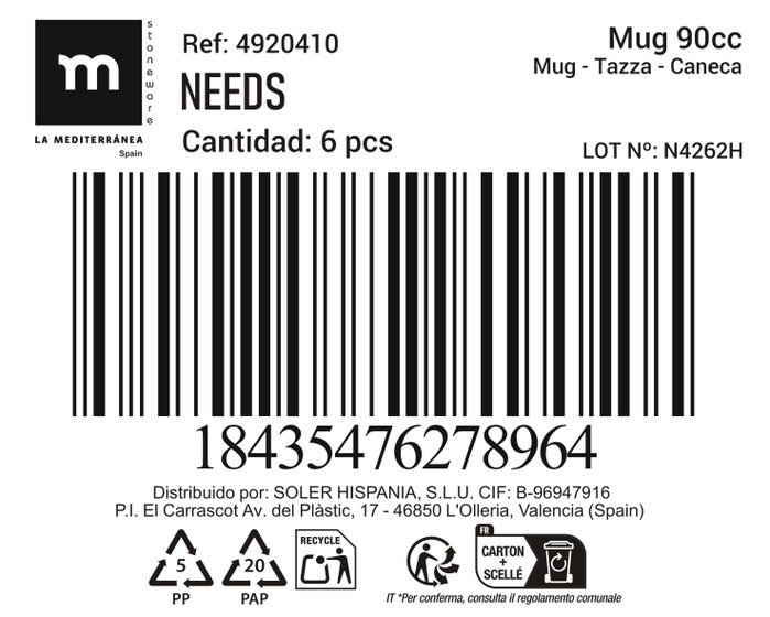 Inde Taza Needs 90 cc - Medidas 5.5 x 6.5 cm, 117 g (36 Unidades)