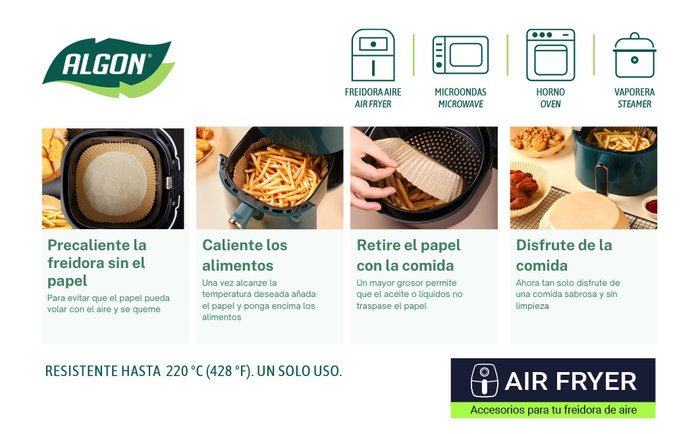 Inde Set-35 Bases Papel Airfryer Redondas 20 cm para Freidora de Aire (24 Unidades)