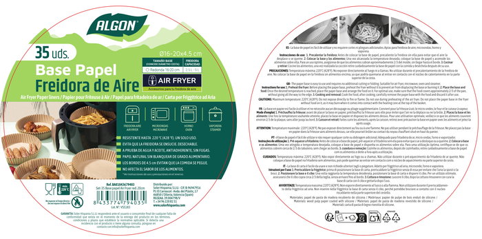 Inde Set-35 Bases Papel Airfryer Redondas 20 cm para Freidora de Aire (24 Unidades)