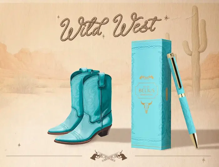Belius Wild West Bolígrafo Aluminio Turquesa Dorado Tinta Azul 1mm