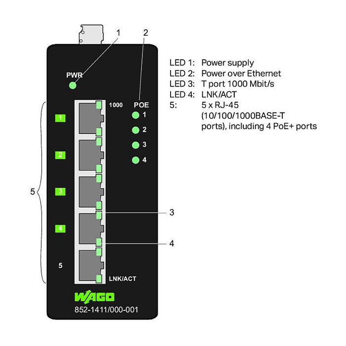 WAGO 852-1411/000-001 Industrial Eco Switch Negro IP30 115 mm 104 mm