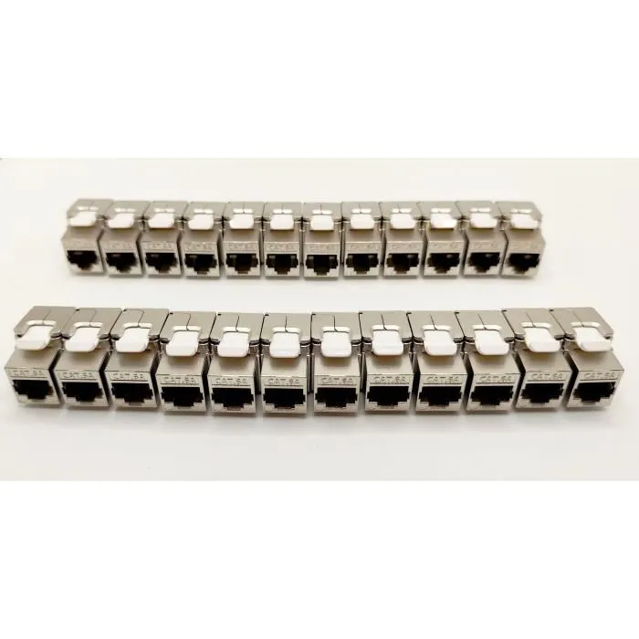 Lineaire Panel de conexión de 24 puertos + 24 conectores RJ45 Cat.6a Keystone KIT5024AS Blindado