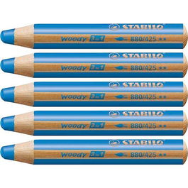Stabilo Lápices de Colores Woody 3 en 1 Azul Estuche 5 Unidades