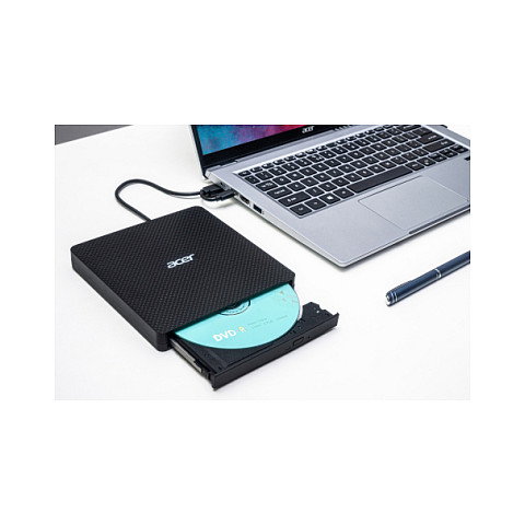Acer AXD001 Portable DVD Writer Grabador DVD+RW Negro con Ranura y USB 3.2 Gen 1, Compatible con CD, CD-R, CD-ROM, CD-RW, DVD+R, DVD+RW, DVD-R, DVD-ROM