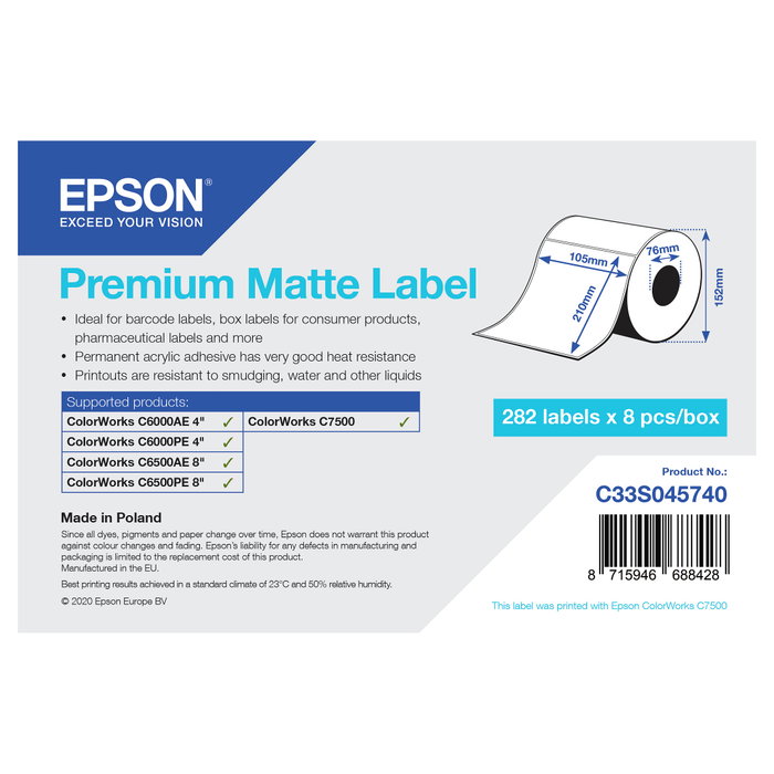 Epson Premium Matte Label - Die-Cut Roll 105mm x 210mm Epson Premium Matte Label - Die-Cut Roll 105mm x 210mm