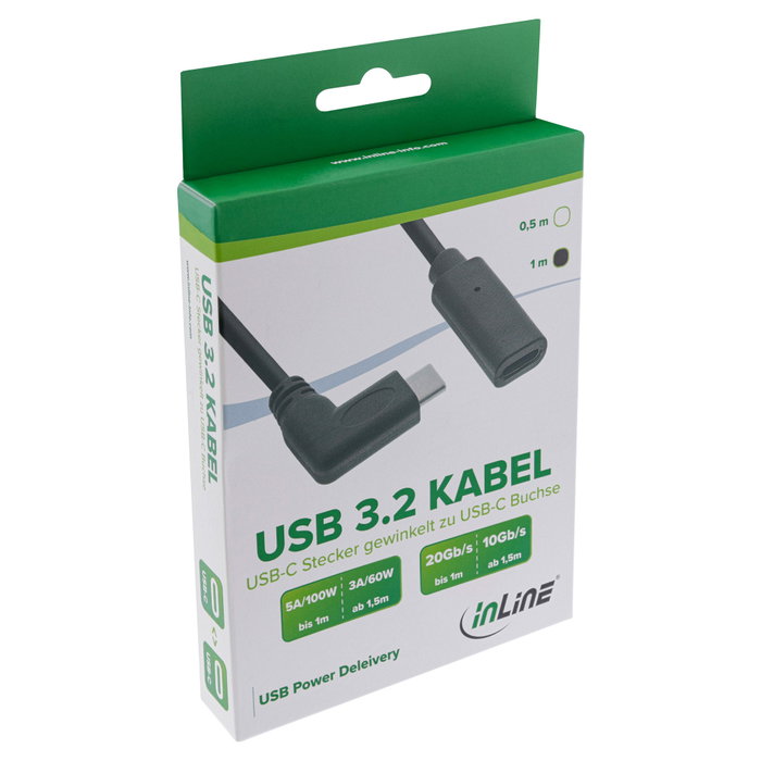 InLine 35781 Cable USB 3.2 Gen 2 con conector USB tipo C angular a hembra, 1 m, Negro InLine 35781 Cable USB 3.2 Gen 2 con conector USB tipo C angular a hembra, 1 m, Negro