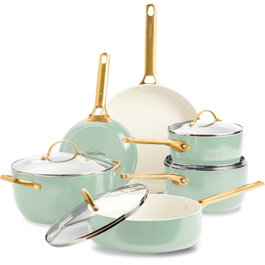 GreenPan Padova Reserve Set de Ollas y Sartenes de 6 piezas, Verde/Crema