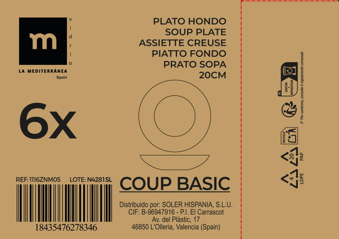 La Mediterranea Plato Hondo Opal Coup Basic 20 cm (36 Unidades)