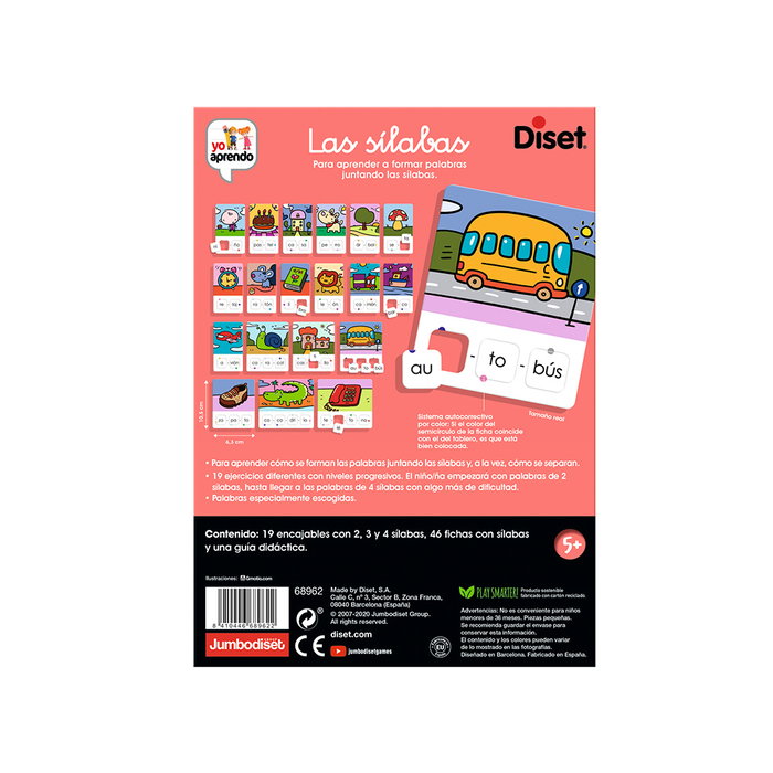 DISET Las Silabas 68962 - Juego Educativo de 19 Encajables para Aprender a Formar Palabras por Silabas, +3 Anos, Idioma Espanol
