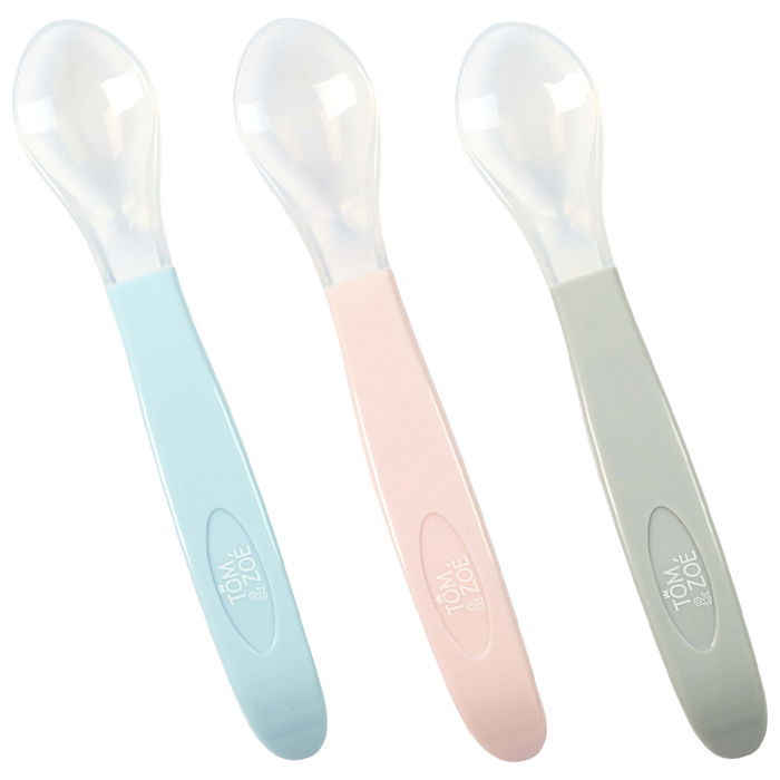 Tom et Zoe Cuchara Silicona Bebé Puericultura Libre BPA Rosa Azul Gris 3x16x2 cm