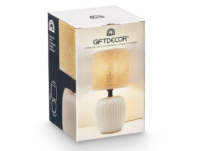 Lampara Sobremesa Blanco Roto Rayas Giftdecor 14x21x14 cm (Set de 12)