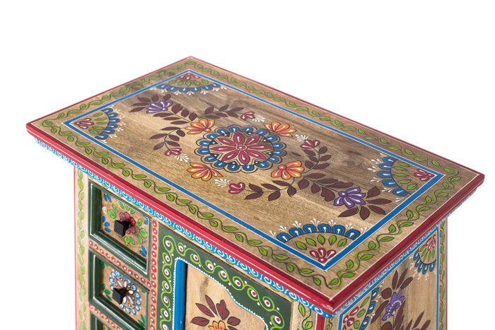 GINER Y COLOMER Cómoda de madera de mango con puerta decorada artesanalmente