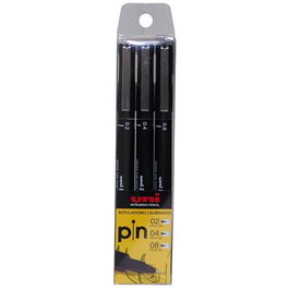 Uni-Ball Rotulador Calibrado Pin-200S Negro Estuche 3 Ud Punta 0.2-0.4-0.8 Mm Tinta Pigmentada Resistente Al Agua Y Luz