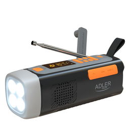 Adler AD 1920 Radio Emergencia Multifunción, Radio FM/AM/SW con Linterna LED 4W, Powerbank 4500 mAh, Bluetooth 5.0, Alimentación Solar y Manivela