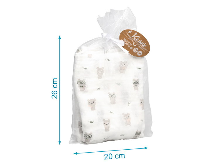 KioKids Muselina 120x120 cm con Estampado de Ratoncitos, 70% Bambú y 30% Algodón, Certificado Oeko-Tex, Para Bebés +0 Meses