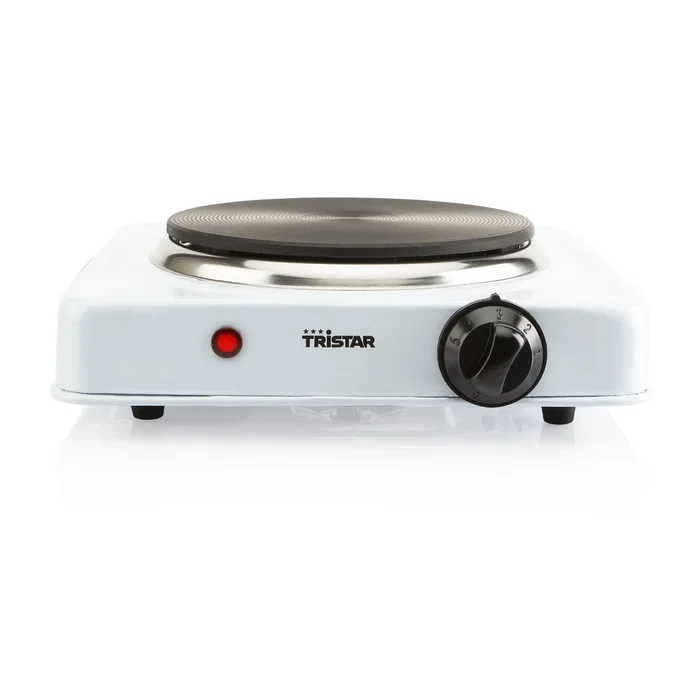 Tristar KP-6185 Placa Eléctrica, Encimera, 1 Zona 1000W, 5 Niveles, 15 cm Diámetro, Blanco, Base Antideslizante, Cocina Compacta para Estudiantes