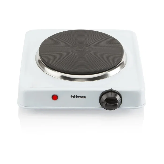 Tristar KP-6185 Placa Eléctrica, Encimera, 1 Zona 1000W, 5 Niveles, 15 cm Diámetro, Blanco, Base Antideslizante, Cocina Compacta para Estudiantes