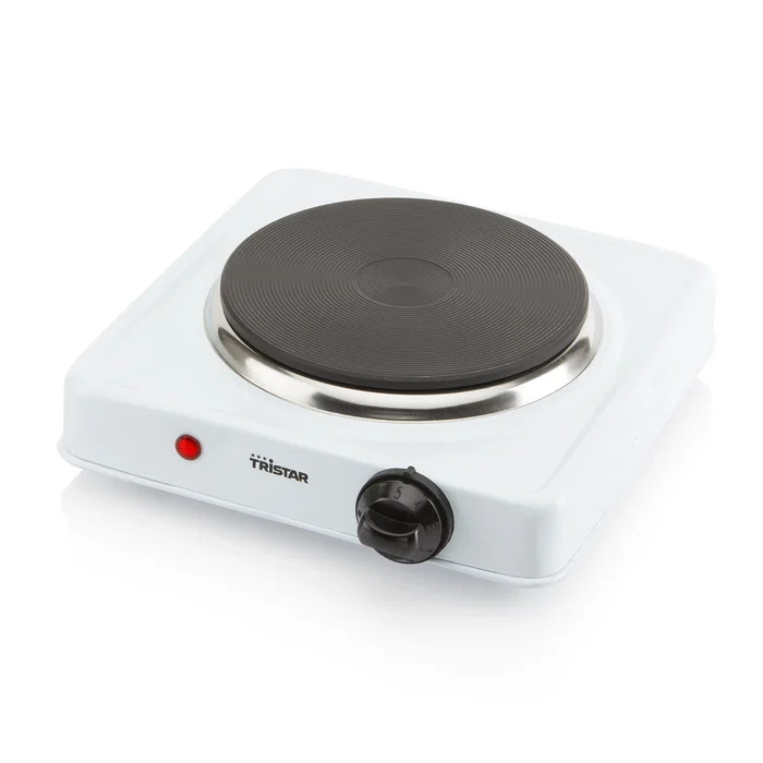 Tristar KP-6185 Placa Eléctrica, Encimera, 1 Zona 1000W, 5 Niveles, 15 cm Diámetro, Blanco, Base Antideslizante, Cocina Compacta para Estudiantes