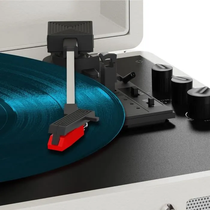 Mixx Audio Tocadiscos de Vinilo Revival 55 con Altavoces Estéreo Integrados, 3 Velocidades, Bluetooth, Salida RCA - Color Crema