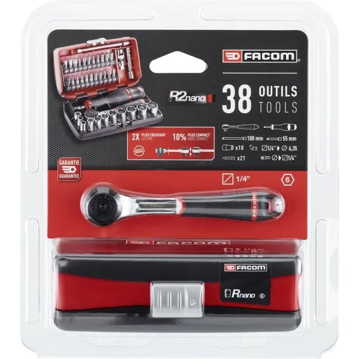 Facom Toma Métrica 1/4 6 Puntos Kit de Vasos y Puntas con Trinquete R.161 Facom Toma Métrica 1/4 6 Puntos Kit de Vasos y Puntas con Trinquete R.161