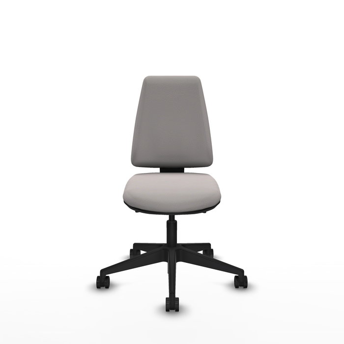 Silla de oficina Elche con mecanismo Asincro tapizada con Similpiel color Blanco. Equipada con Base piramidal negra, Sin brazos y Ruedas 65mm nailon