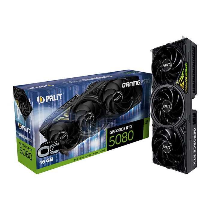 Palit GeForce RTX 5080 GamingPro OC V1 - Tarjeta Gráfica Gaming 16GB GDDR7 256-bit PCIe 5.0 4x Pantalla 7680x4320 3 Ventiladores RGB