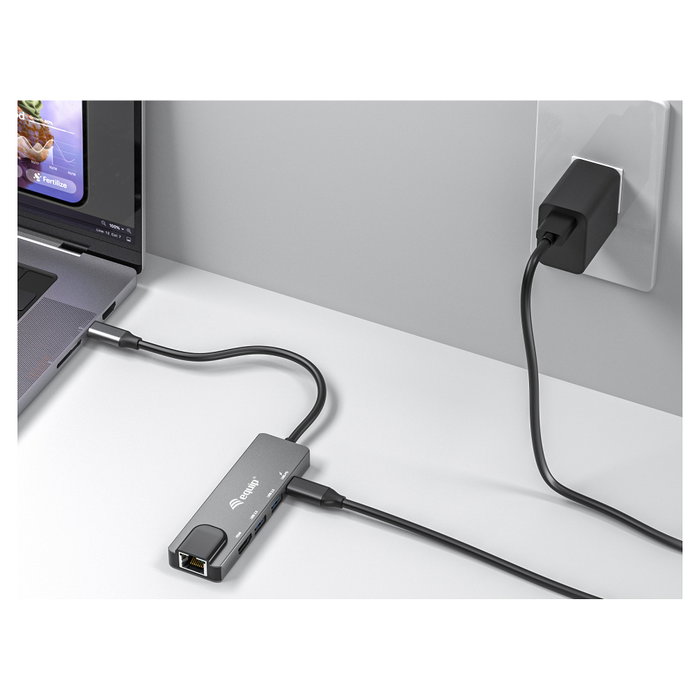 Equip Adaptador Multifunción USB-C 5 en 1 133489 con HDMI 4K, Gigabit LAN y 100W PD
