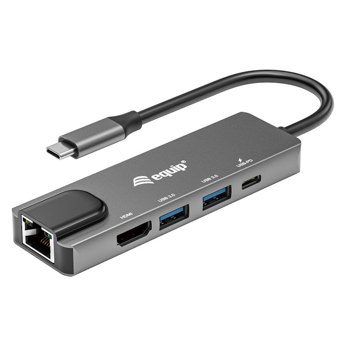 Equip Adaptador Multifunción USB-C 5 en 1 133489 con HDMI 4K, Gigabit LAN y 100W PD